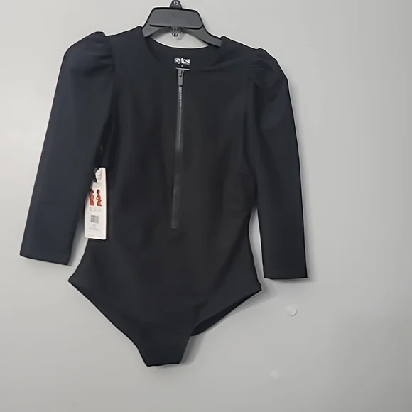 Black Long Sleeve One Piece Swimsuit - Picture 6 of 11